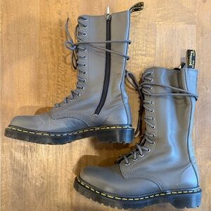 Dr. Martens Gray Leather Boots with Yellow Stitching